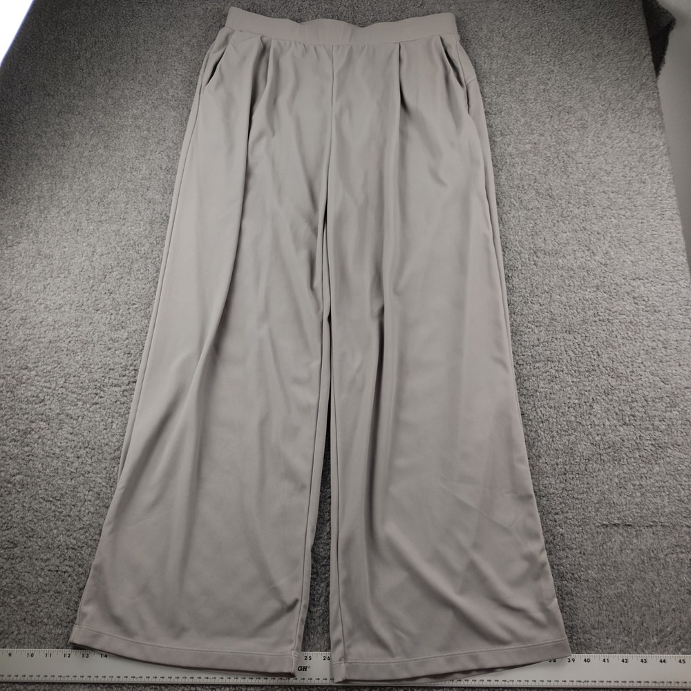 Halara Pants Sz XL Tall Wide Leg Pleated Pockets Grey High Waisted EUC